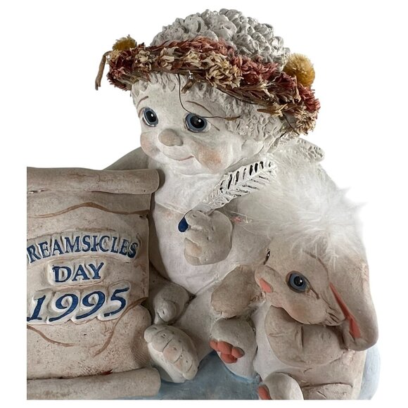 Dreamsicles Day 1995 Event Cherub Figurine With Bunny & Scroll Cast Art Vintage - Picture 7 of 8